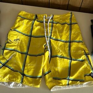 Fox Men's Yellow Plaid Swim Shorts